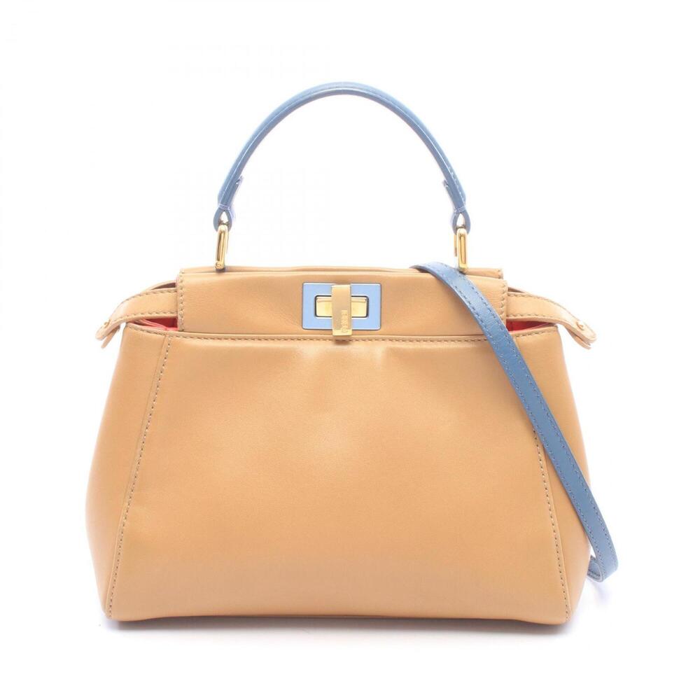 Fendi Mini Peekaboo 2-Way Handbag, Leather, Women's, Brown/Blue, 8BN244